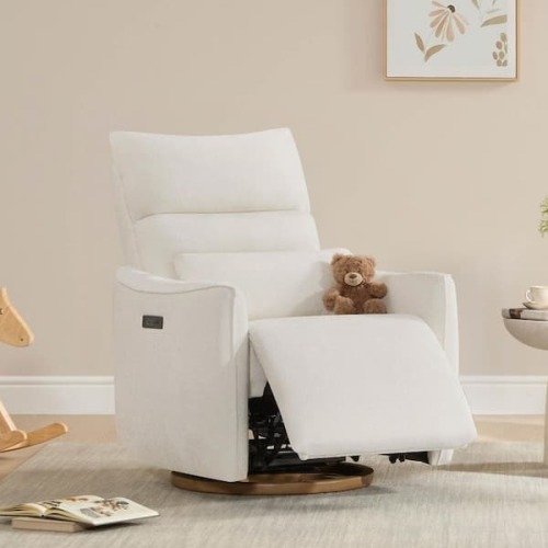 Otis Dove Fabric Dual-Motor 270° Swivel Power Nursery Glider Recliner with Power Headrest Lumbar Pillow Curved Armrest
