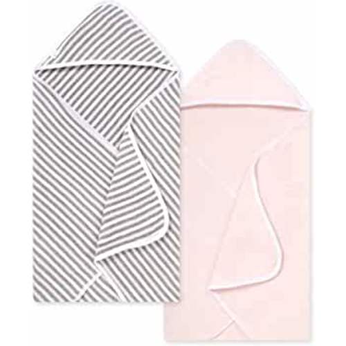 Burts Bees Baby Infant Hooded Towels Multi Stripe Organic Cotton, Unisex Bath Essentials and Newborn Necessities, Soft Nursery Towel with Hood Set, 2-Pack Size 29 x 29 Inch