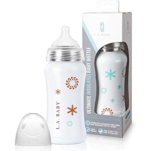 Ultimate Stainless Steel Baby Bottle 9oz Insulated Baby Bottle | Insulate Milk for 10+ Hours | Non-Toxic Food-Grade Stainless Steel & Food-Grade Silicone Slow Flow Nipple | Leak-Free Design - White