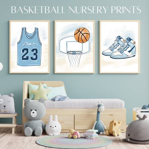 Basketball Nursery Prints - 3 Print Set / Blue, Pink, Green Sets / Nursery Wall Decor