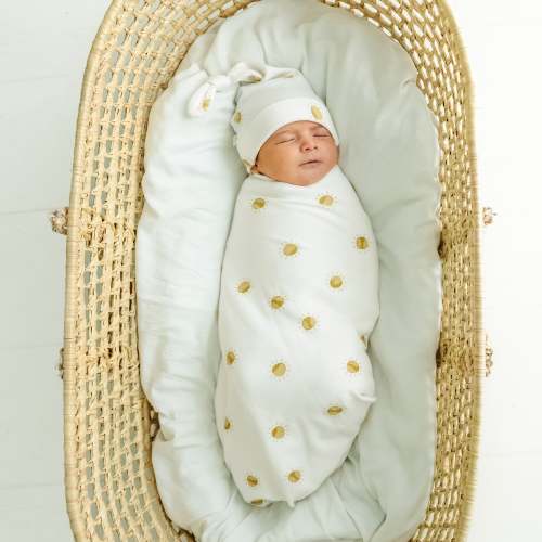 Organic Baby Swaddle Blanket & Hat - Sunshine