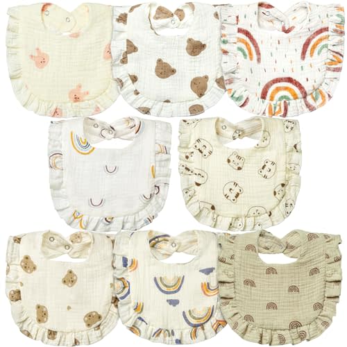 Lictin 8-Pack Muslin Baby Bibs,Bandana Drooling Bibs, Unisex Cotton Baby Bibs, Baby Bibs for Drooling and Teething