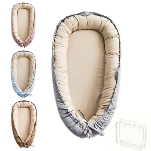 LOVE MAGE Baby Playmat for 0-24 Months, Portable Infant Lounger with Carry Handle – gray