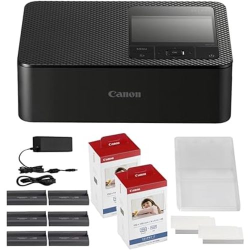 Canon SELPHY CP1500 Compact Photo Printer | Black with 2 x KP-108IN Color Ink and Paper Set (3 Items)