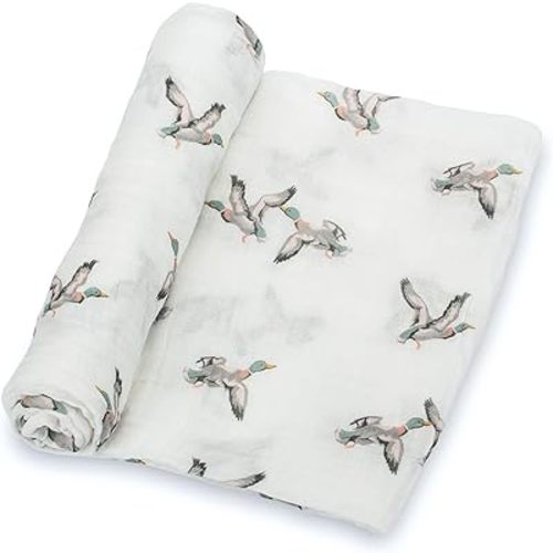 LollyBanks Muslin Swaddle Blanket | 100% Cotton | Newborn and Infant Blanket | Large 47 x 47 inches for Girls | Light Weight and Breathable | Mallard Duck Prints
