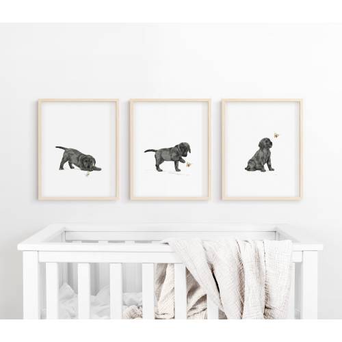 Black Labrador print, puppy nursery art, dog nursery wall art, kid room decor, dog print, black lab puppy art