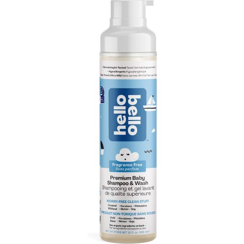 Hello Bello Baby Shampoo & Body Wash - Tear-Free, Hypoallergenic, Dermatologist & Pediatrician Tested - Thoughtful Ingredients - Fragrance Free, 296 Milliliters