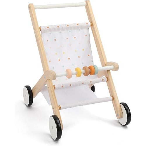 Freniland Wooden Baby Doll Stroller, Toddler Push Walker Toy, Doll Push Cart for Boys & Girls, Learning to Walk & Pretend Play Toy 18M+