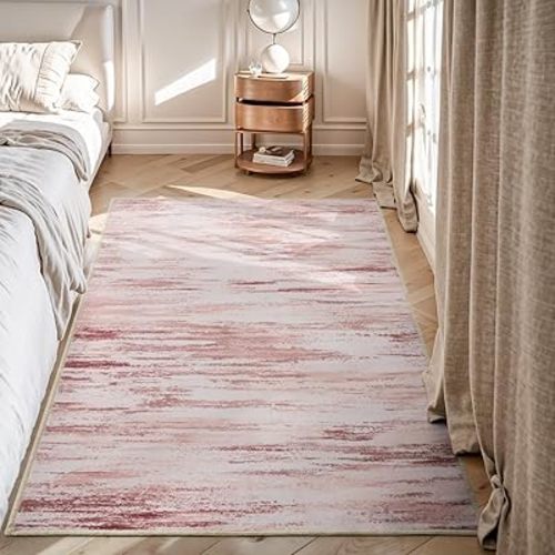 3x5 Washable Non-Slip Area Rug for Bedroom, Entryway, Living Room - Low Pile Indoor Small Rug for Bedside, Dorm - Pink