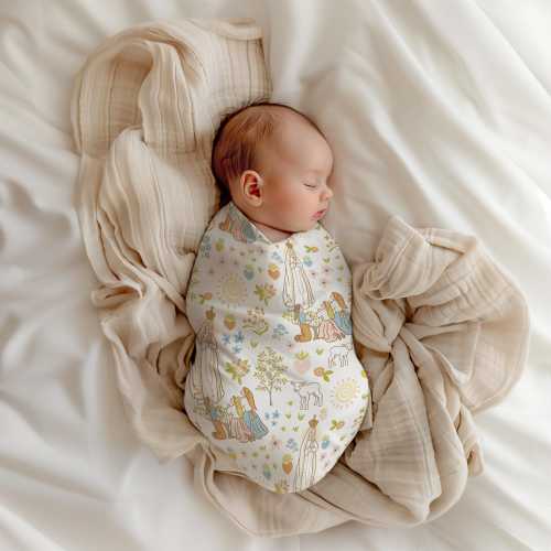 Our Lady of Fatima Muslin Bamboo Baby Swaddle Blanket Catholic Baptism Gift Virgin Mary 47x47 Soft Newborn 1917 Apparition Portugal