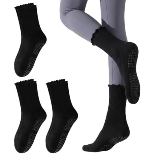 Pilates Grip Socks for Women, Ruffle Cute Non Slip Yoga Grippy Socks