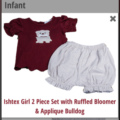 Ishtex Girl 2 Piece Set with Ruffled Bloomer & Applique Bulldog | Campus Book Mart