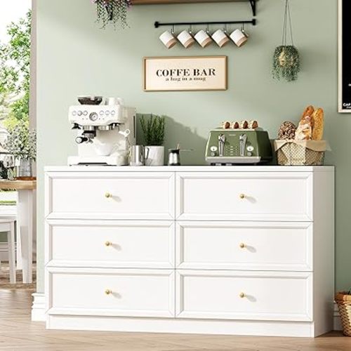 6 Drawer Dresser for Bedroom, 47" Modern Chest of Drawers TV Stand with Storage Organizer for Living Room, Hallway, Entryway (47" W x 15''D x 27'' H) (White)