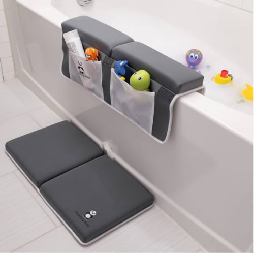 Bath Kneeler and Elbow Rest Pad Set - 2PC Premium Baby Bath Mat Set - Non-Slip Kneeling Pad with Storage Pockets - Machine Washable, Durable Foam Pad Bundle - Gray