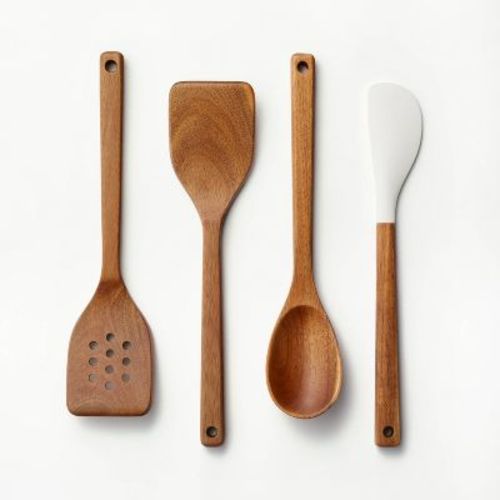 4pc Wood Kitchen Utensil Set Brown - Figmint™: Wooden Cooking Utensils, Hand Wash, Adult Use