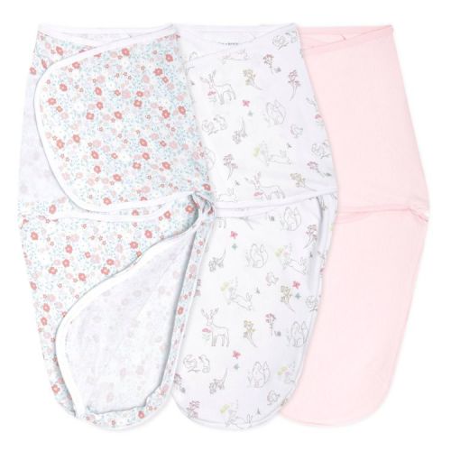 aden + anais essentials Baby Girl 100% Cotton Quick Change Easy 3pk Sleeveless Swaddle Wraps - Fairytale Flowers - 0-3m
