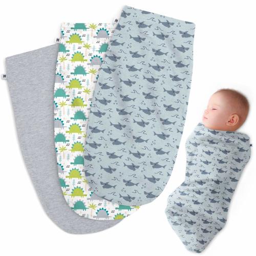 Henry Hunter Baby Swaddle Cocoon Sack | The Simple Swaddle | Soft Stretchy Comfortable Cotton Receiving Blanket for Infants & Newborns 0-3 Months (Dinosaur | Shark | Light Heather)