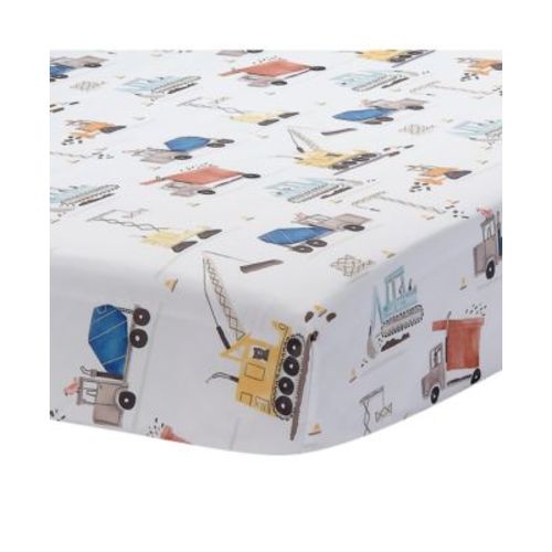 Construction Zone Baby Fitted Crib/Toddler Sheet- White/Trucks