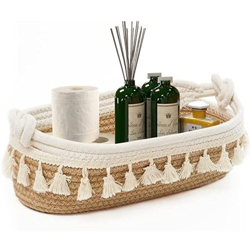HOSROOME Small Cotton Rope Woven Toilet Paper Baskets for Organizing Decorative Basket for Boho Decor Storage, Bedroom Nursery Livingroom Entryway,Beige - Brown