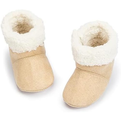 KIDSUN Infant Baby Boy Girl Cozy Fleece Bootie Newborn Stay On Slipper Winter Warm Gripper Non-Slip Crib Shoes