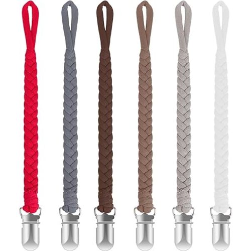 Pacifier Clip for Boys and Girls 6 Pack Baby Pacifier Holder Leash 100% Handmade Braided Fits All Pacifiers & Teething Toys Modern Unisex Baby Gift