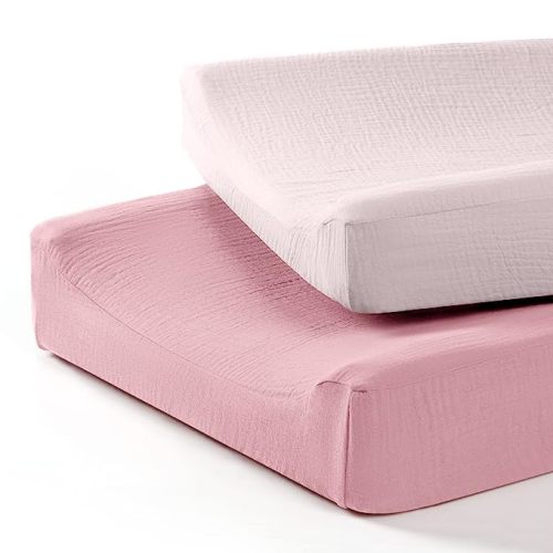 lulumoon Baby Changing Pad Cover: Muslin Diaper Changing Table Pad Cover - Changing Pad Sheets for Girls Boys - Soft Pink & Carnation
