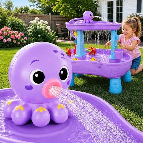 Upgraded Octopus Water Table Pump with Huge Water Output, 3H Non-Stop Fun for Step 2, Rechargeable Water Pump for Water Table, Water Table Accessories for Kids, Toddlers Summer Outdoor Water Toys