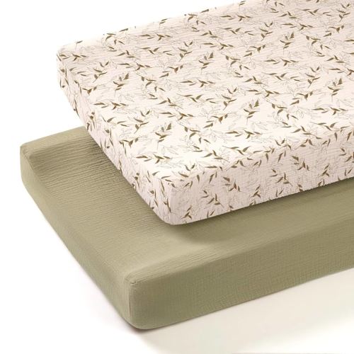 lulumoon Muslin Changing Pad Cover: 2-Pack Soft Breathable Cotton Boho Neutral Print for Baby Girls Boys - Nursery & Baby Shower