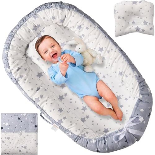 Totsi Baby Lounger Set | Ultra-Soft Baby Nest with Pillow and Blanket | Machine Washable Infant Lounger 0-24 Months | Adjustable Infant Nest for Travel | Baby Lounger Cover for Newborn