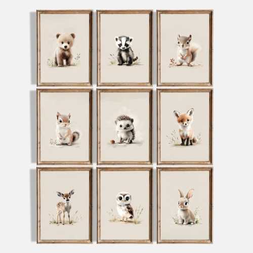 Woodland Animal Prints - Boy Nursery Decor - Woodland Nursery - Playroom Prints - Nature Nursery Decor - Set of 9 prints - DIGITAL PRINT