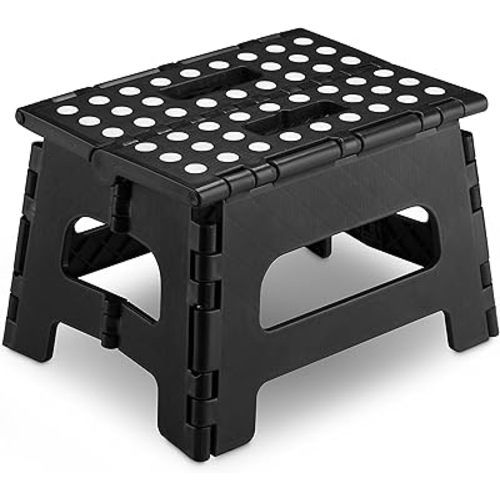 Handy Laundry - Folding Step Stool - Sturdy Enough Collapsible Stool to Support Adults and Safe Enough for Kids - Opens Easy with One Flip - Great for Kitchen, Bathroom or Bedroom (Black - 8 Inch)