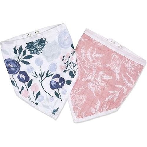 aden + anais essentials Bandana Baby Bib, 100% Cotton Muslin, 3 Layer Burp Cloth, Super Soft & Absorbent for Infants, Newborns and Toddlers, Adjustable with Snaps, 2 Pack, Flowers Bloom