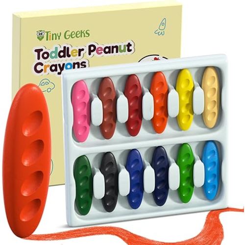 12 Peanut Crayons - Non Toxic Crayons for Toddlers - Washable for Kids Ages 4-8 - Easy To Hold - Toddlers 2-4 Years - Ergonomic Shape