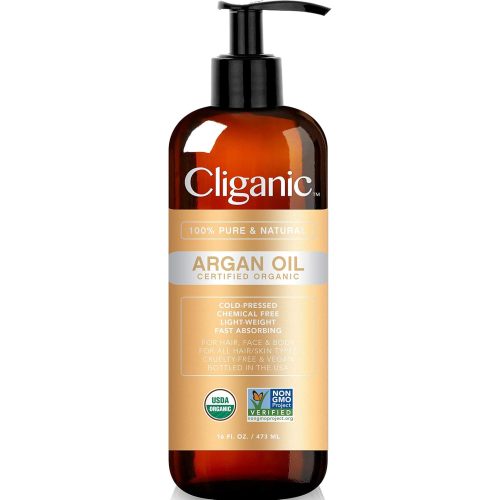 Cliganic Organic Argan Oil 16oz with Pump, 100% Pure | Bulk for Hair, Face & Skin