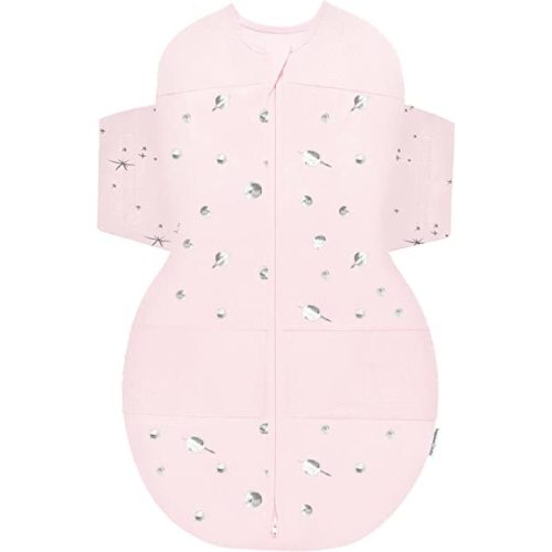 Happiest Baby SNOO Sleep Sack - 100% Organic Cotton Baby Swaddle Blanket - Doctor Designed Promotes Healthy Hip Development (Rose Planets, Small)