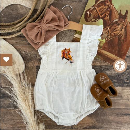 Blazin' Days Horse White Romper