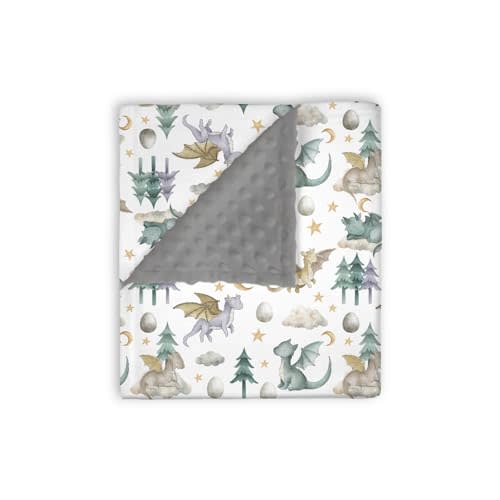 Mink Baby Boy Girl Blankets Watercolor Dragon Tale, Whimsical Dragon Egg Star Cloud Double Layer Dotted Backing Receiving Swaddle, Newborn Infant Toddler Nursery Crib Bedding Shower Gift 30x40