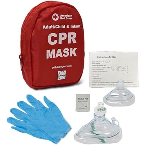 Adult, Child, & Infant CPR Mask with O2 Inlet in Soft Case, American Red Cross