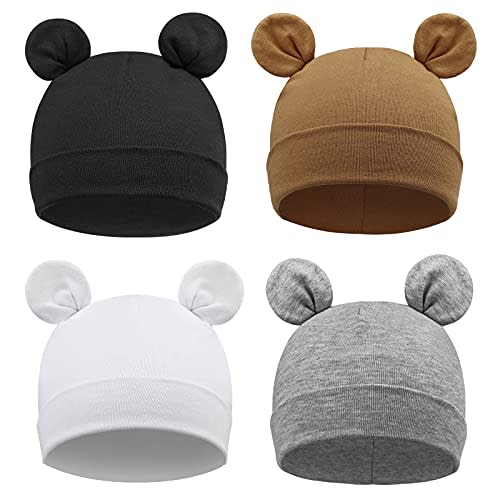 DRESHOW BQUBO 4 Pieces Baby Beanie Newborn Toddler Soft Cute Knit Hat Hospital Hats for Baby Boys Infant Cap Beanies