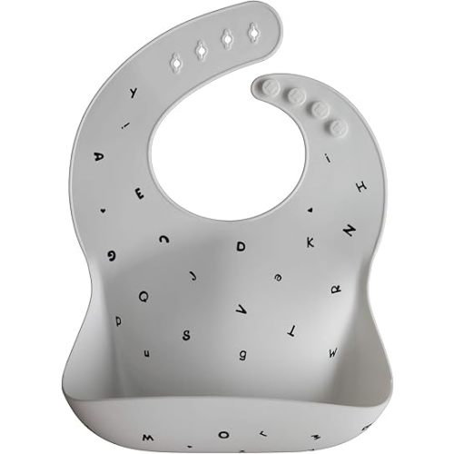mushie Silicone Baby Bib | Adjustable Fit Waterproof Bibs (Letters White)