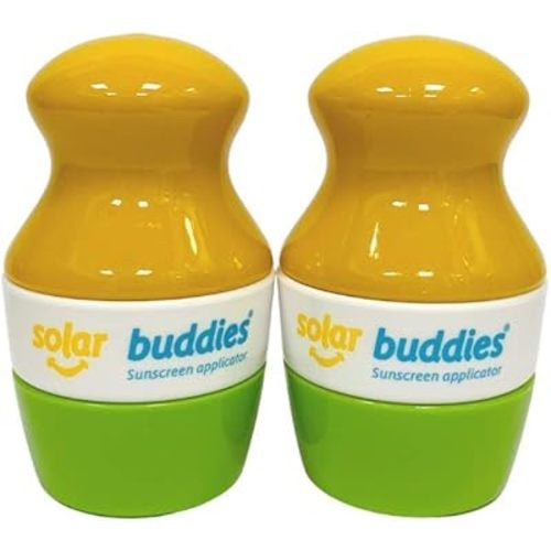 Solar Buddies Sunscreen Applicator - Green Pack of 2 - BPA-Free Refillable Roll on Sponge Sunscreen, Suncream & Lotion Applicator For Kids, Adults & Families - Holds 3.4fl oz, Perfect Size for Travel