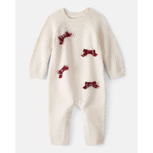 Baby Girl Bow Long-Sleeve Jumpsuit - White - Carter's | Carter's