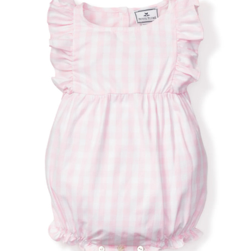 Baby's Twill Ruffled Romper in Pink Gingham