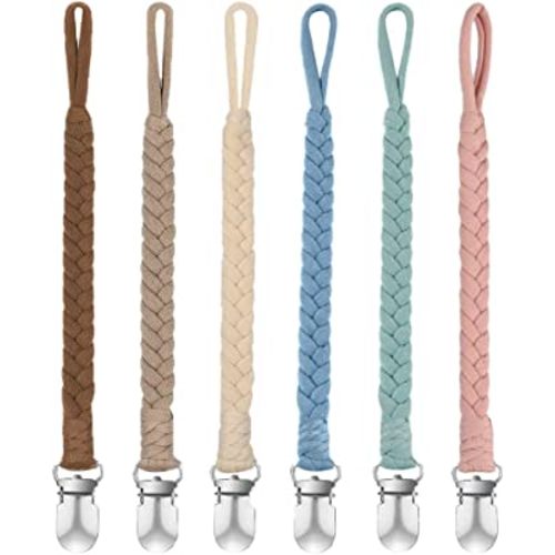 Pacifier Clip for Girls and Boys, BOUKIPOW Baby Pacifier Holder Leash 100% Handmade Braided Fits All Pacifiers & Teething Toys Modern Unisex Baby Gift(6 Pack)
