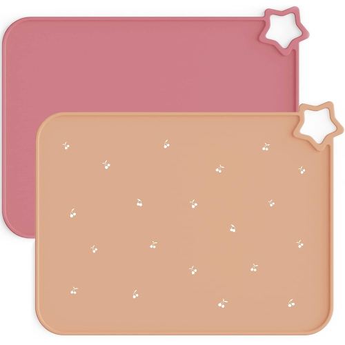 Moonkie Silicone Placemats for Baby & Kid, Stain-Proof Non-Slip Toddler Food Mats Eating Table Mat with 2 Packs