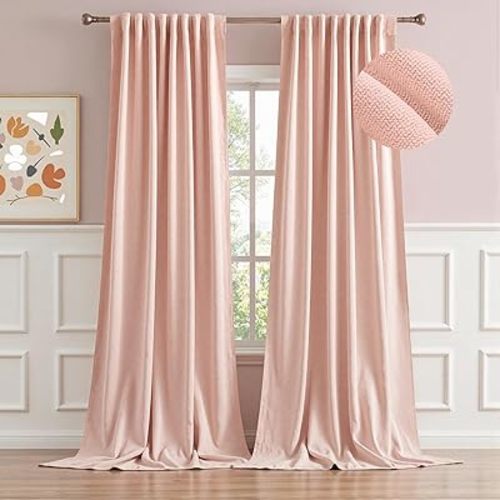 MIULEE Pink Faux Linen Blackout Curtain 96 Inch Long 2 Panels Set Rod Pocket/Back Tab/Pinch Pleated Floor to Ceiling Room Darkening Textured Black Out Track Drapes for Bedroom Living Room