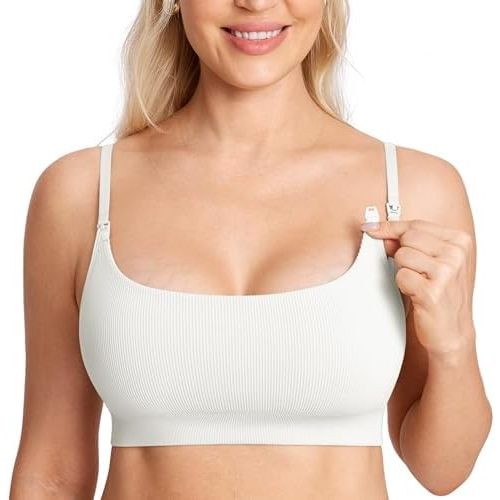 CALVENA Women's Seamless Ribbed Nursing Bras Wireless Sports Bra for Maternity Breastfeeding Comfort Sleep Bralettes