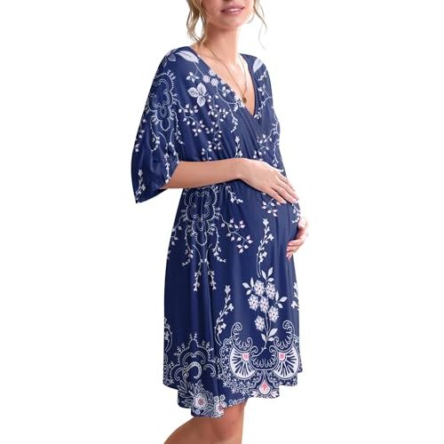 Ekouaer 3 in 1 Labor/Delivery/Hospital Gown Maternity Dress Nursing Nightgown Sleepwear for Breastfeeding