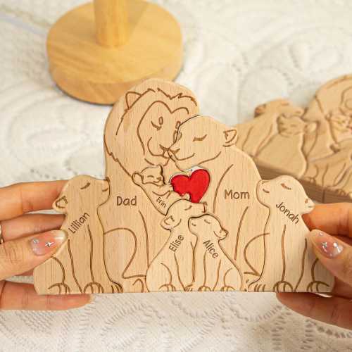 Personalized Wooden Simba Lion Family Puzzle, Baby puzzle, Family Name, Gift for Dad, Fathers Day Family Keepsake Wooden Lion Family Puzzle