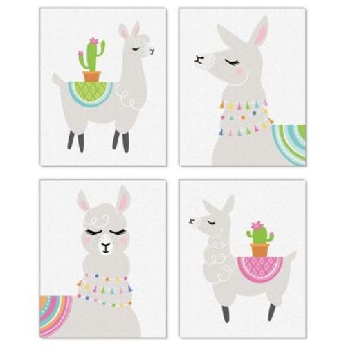 Big Dot Of Happiness Whole Llama Fun - Unframed Llama Fiesta Nursery And Kids Room Linen Paper Wall Art - Set Of 4 - Artisms - 8 X 10 Inches